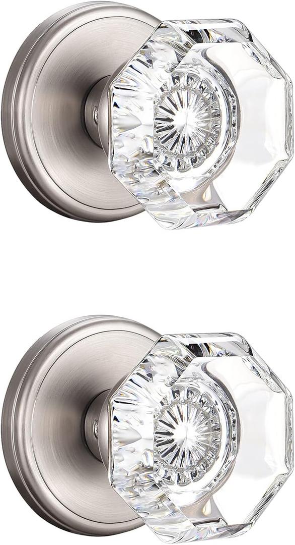 2 Pack Crystal Dummy Door Knobs, Non-Turning Single Side Dummy Door Knob, Brushed Nickel