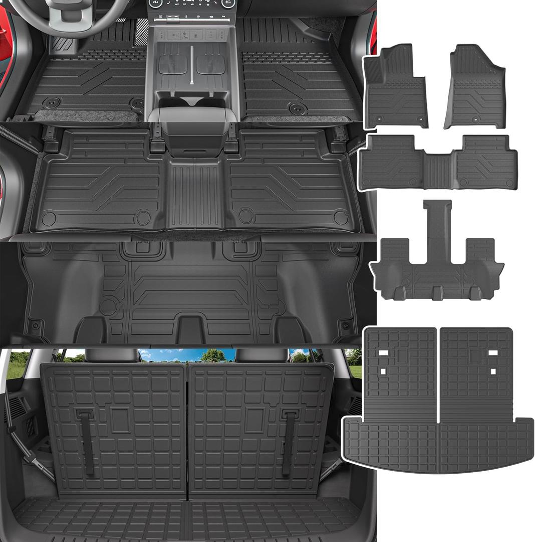 powoq Fuel Floor Mat Compatible with 2024 2025 Santa Fe Cargo Mat Trunk Mat TPE All Weather Trunk Liner Replacement for 2024 2025 Santa Fe Accessories (Compatible with 24 25 Santa Fe) (Trunk Mat with Rear Backrest Mat+Floor Mat)