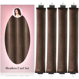 Pack of 2, 4pcs Heatless Blowout Hair Curlers for Long Hair,Jumbo Flexi Rods Soft Overnight Hair Rollers (Brown, Large)