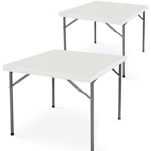 LUSHVIDA Vinyl Card Tablecloth with Flannel Backing 34x34 inch - Waterproof Plastic Picnic Table Cover for Square Folding Table Cloth with Elastic Corners, Ivory