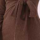 Allegra K Women's 2024 Fall Winter Long Sleeve Tie Waist Bodycon Knit Wrap Sweater Dress (Brown, XS)