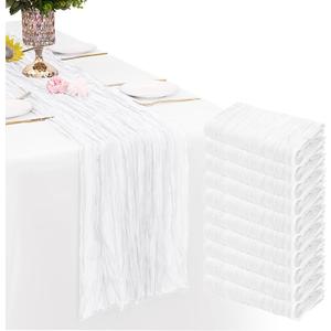 10 Pack White Cheesecloth Table Runner Gauze Rustic Sheer 35 x 70 inch White Cheese Cloth Table Runners for Wedding Party Bridal Shower Decor