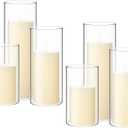 Shihanee Set of 6 Pillar Candles with Glass Cylinder Vases Clear Cylinder Hurricane Candleholders for Slim Tall Pillar Candles Wedding Table Centerpieces(2.6'' X 4.7'', 5.9'', 7.9'',Ivory)