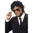 Mens Short Curly Wig Black Synthetic Rocker Wig California Halloween Costume Culture Wet Look Wig