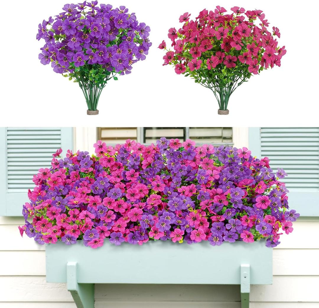 2 x Lifewit Artificial Flowers for Outdoor Indoor, 24 Bundles Plastic Fake Flowers Daisy with Eucalyptus Leaves for Home Garden Decor, Porch, Window Box(Mix for Fuchsia Purple)