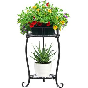 Potted Plant Stand 2 Tier Metal Flower Pot Stand Anti-Rust Heavy Duty Plant Holder Shelf for Home Indoor Outdoor