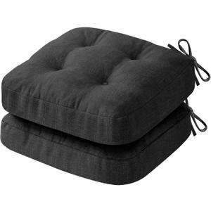 IASEAHK Chair Cushions, Foam Dining Chair Cushions, Tufted Indoor Chair Pads, 16.5 x 16.5 x 3.5, Set of 2, Black