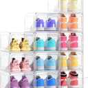 Kitsure Thicker & Sturdier Shoe Boxes - 12 Pack White Clear Plastic Foldable Storage Organizer with Magnetic Door, Reinforced Heavy-Duty Design for Sneakers, Toiletries & Accessories, 13.2" x 9.8" x 7.3"