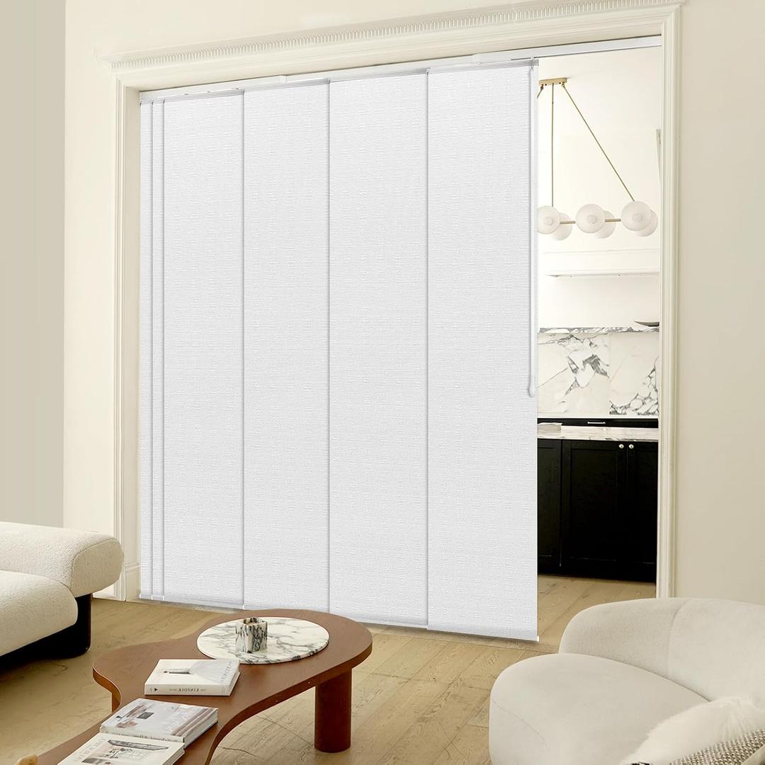 Adjustable Panel Track Blinds Manual Blackout Vertical Blinds for Sliding Door (Blackout - Texture White, 133" W x 102" H)