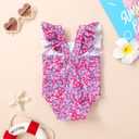 Happy Town One-Piece Infant Toddler Baby Girl Summer Swimsuit Watermelon Leopard Ruffle Swimwear Bikini Bathing Suit (6-12 Months, Purple Floral)