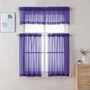 2 x Chyhomenyc Sheer Valances for Windows 2 Pack, Small Window Curtains for Living Room Bathroom Cafe Laundry Basement, Modern Top Dual Rod Pocket Voile Curtain, 42W x 18L inches, Purple