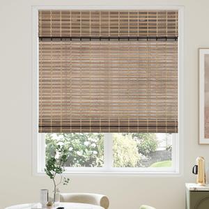 AGESISI Bamboo Roman Shades with Valance Cover, Cordless Blinds for Indoor Windows, Light Filtering Woven Wood Shades for Home & Patio, Privacy Protection, 44" W x 64" H, Grey