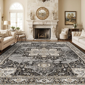 RUUGME Washable 10x14 Area Rug - Soft Area Rugs for Living Room Stain Resistant Carpet Vintage Lightweight Rugs for Bedroom with Non Slip Backing Indoor Ultra-Thin Rugs Home Decor 10x14 Black