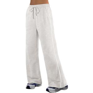 Herseas Women's 2 Side Stripes Sweatpants Wide Leg Pants Casual Drawstring Lounge Pants (Gray, L)