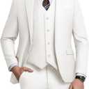 Men's 3 Piece Slim Fit Suit Set, Two Button Blazer Solid Jacket Vest Pants Wedding Business Suit (Medium, Ivory)