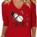 Christmas 3/4 Sleeve Shirt for Women Funny Xmas Doodles Graphic Tee Winter Holiday Family Party Matching Tops Blouse (Medium, Red02)