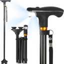Parlora Walking Cane with LED Light - Foldable, Adjustable, Collapsible, Free Standing Cane, Pivoting Quad Base, Folding Canes for Seniors & Adults [Alloy Base]