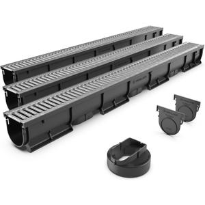 Vodaland - 3 Inch Easy 1 Premium Trench Drain Channel - Galvanized Stamped Steel Grating (Pack of 2)