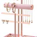 3 Tier Bracelet Holder Display - Detachable T Bar Pink Velvet Bracelet Holder, Jewelry Holder Organizer for Bracelet, Necklace, Earrings, Rings