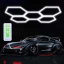 Garage Hexagon Lights, 24 Pack, 24V 6500K Higher Brightness Hexagonal Garage Light, Plug and Play, Lightweight DIY Assembly Hexagonal Lights for Car Detailing Shop Decoration (with Remote Control)
