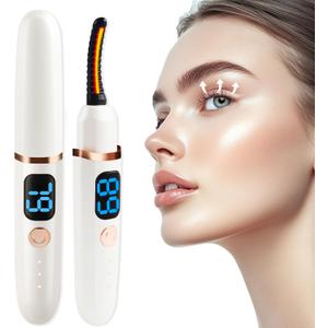 Heated Eyelash Curlers with Battery Indicator, Electric Eyelash Curler 3 Temperature Modes LED Display USB Rechargeable Makeup Tools, Heated Lash Curler Ideal Gift for Women (White)