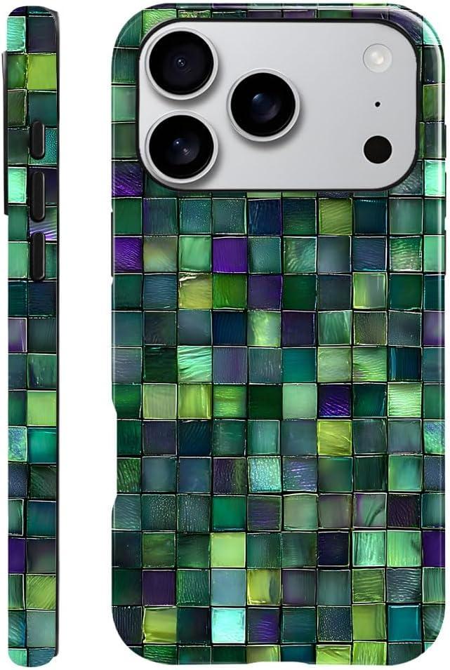 DAIZAG Case Compatible with iPhone 17 Pro,Glossy Durable Shock Protection Cover for Girl Women,Mosaic Glass Checkered Style