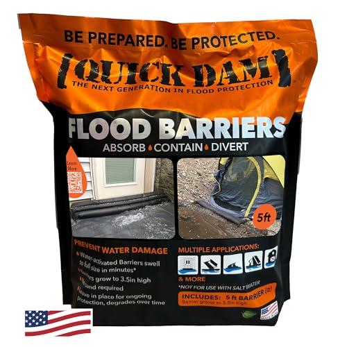 Quick Dam QD65-2 5' Barrier Water Flood Dam Bags, 2 Pack, Black