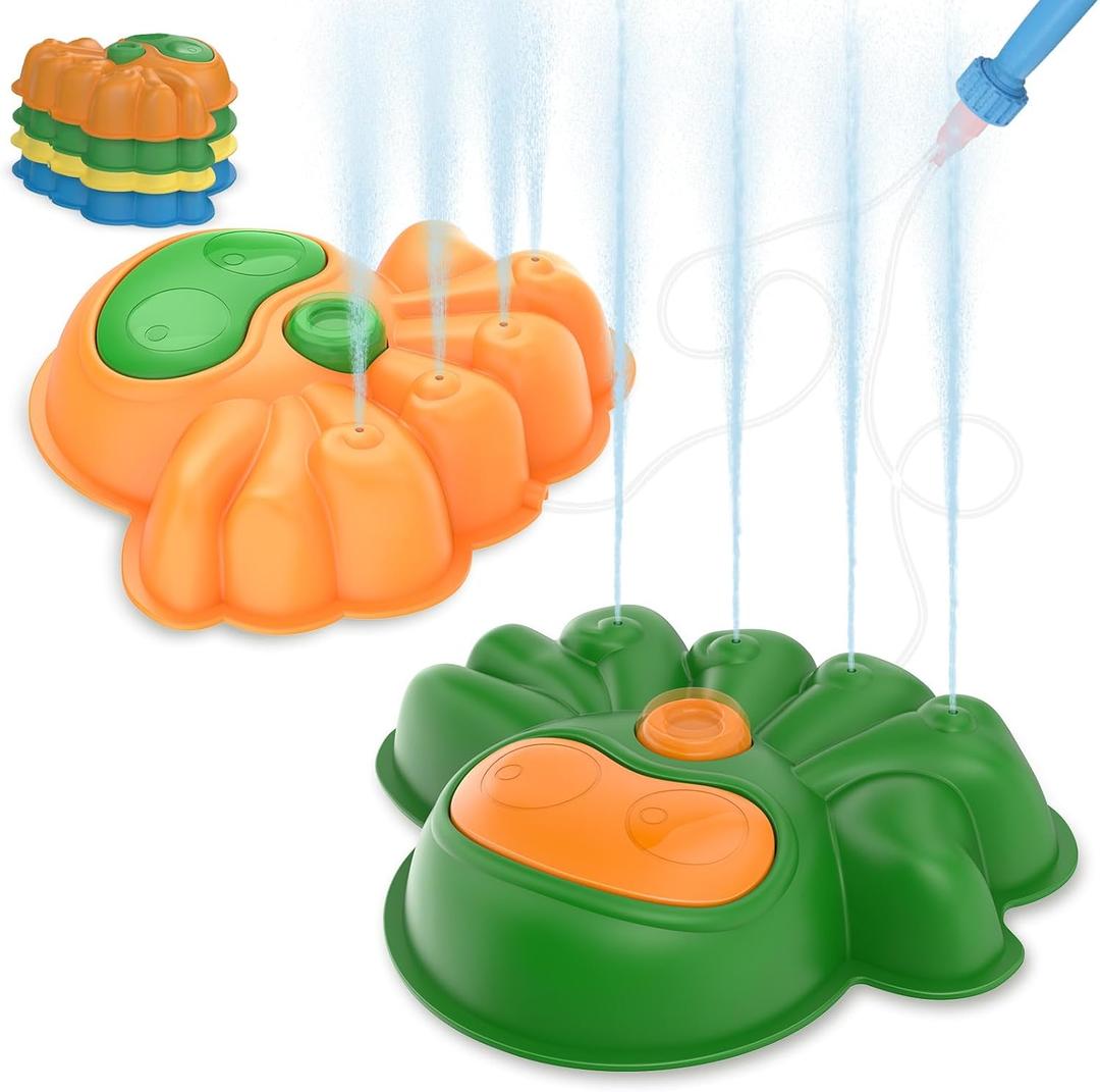 2-in-1 Kids Water Sprinkler & Balance Stepping Stone  2025 New Upgrade Glowing Octopus Garden Toy with LED Lights, Detachable Spray Nozzle, Anti-Slip, Stackable & Storage Bag(Orange & Green)