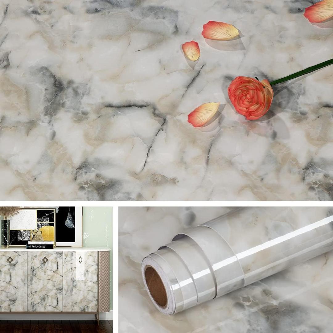 Livelynine 197X36 Inch Extra Wide Countertop Contact Paper for Kitchen Waterproof Contact Paper for Countertops Peel and Stick Table Top Sticker Cover Marble Countertop Wallpaper Blue and White