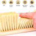 Wooden Dust Brush, 14 Inch Bench Brush Horse Hair Brush Hand Broom Counter Duster, Soft Bristle Dust Brush Whisk Broom Upholstery Cleaning Tool for Car Home Workshop (Yellow)