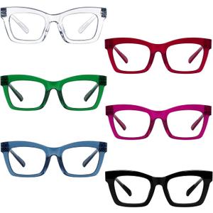 6 Pack Metalless Screwless Reading Glasses Spring Hinges Oprah Style Readers for Women +1.75 (Mix Color)