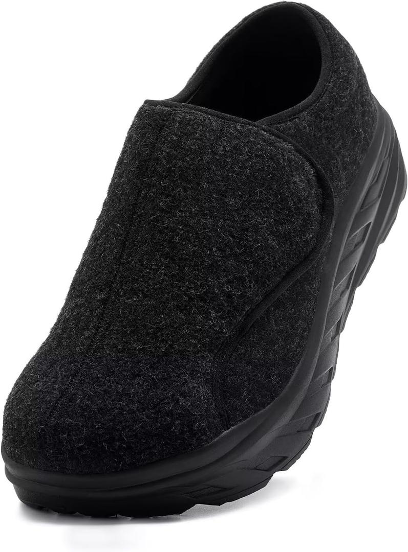 Men's Orthopedic Diabetic Extra Wide Walking Loafers: Lightweight Adjustable Fit Plantar Fasciitis Hammer Toes Tennis Shoes, Comfortable Casual Arch Support Outside Leather Dress Shoes Black Size 4