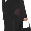 ZGMYC Women's Sexy Backless See Through Maxi Dress Bathing Suit Cover Up Knit Flared Long Sleeve Beach Dress Bikini Coverups (Medium, Black)