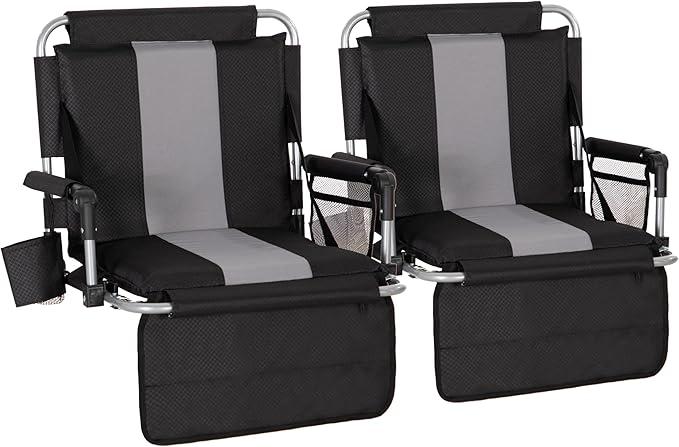 LET'S CAMP 2 Pack Folding Stadium Seats, Portable Bleacher Chairs with Comfortable Cushions, Cup Holder and Mesh Bag, Perfect for Sports Games and Outdoor Activities