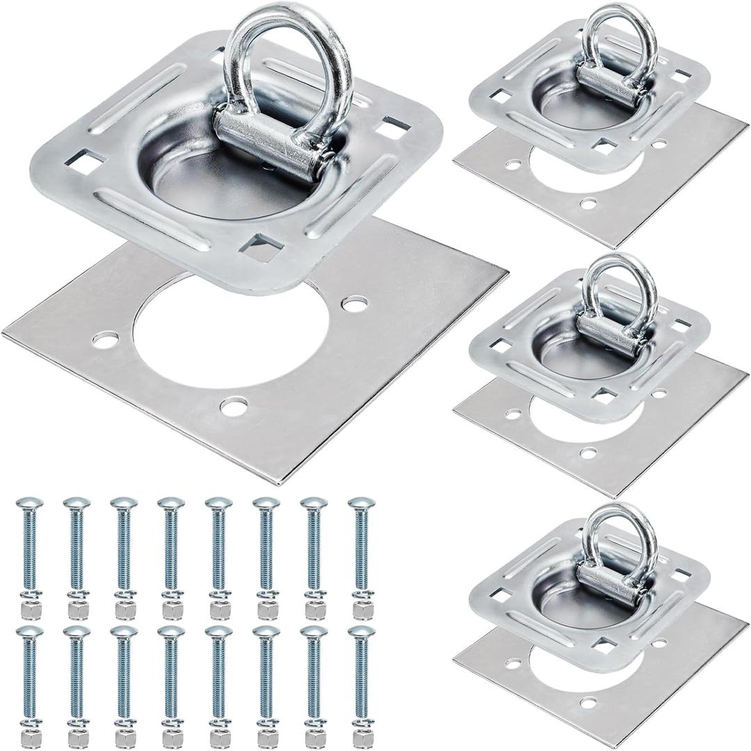 Covzoe 4 Pack Recessed D-Ring Tie Down Anchor Kit, 6000 Lbs Capacity Heavy Duty Trailer Floor Tie Downs, High Strength Surface Mount Hooks for Deliveries Cargo Truck Flatbed Pickup
