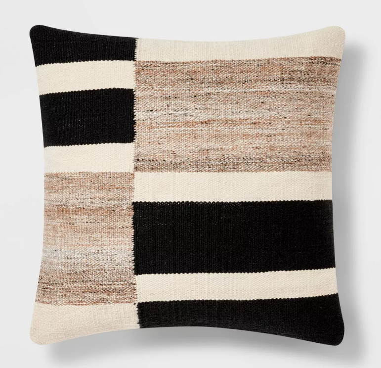 24x24 Pillow Covers Set of 2 -Oversized Blocked Woven Square Throw Pillow, Black/Beige