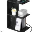 End Table with Charging Station, Narrow Side Table for Small Spaces with USB Ports and Outlets, Bedside Nightstand with Light, Narrow Table for Living Room, Black ETHB18E01