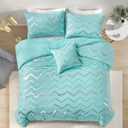 Menghomeus Aqua Comforter Set Twin Size Metallic Teal and Silver Bed Comforter 3 Piece Soft Microfiber Bedding for Teen Girls Boys (1 Pillow Case + 1 Decorative Pillow Sham)