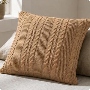 VCNY Home Cable Knit Decorative Throw Pillow, 18” x 18” – Soft Cotton Accent Pillow for Bed, Sofa, or Couch, Taupe