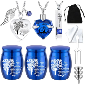 Cremation Urn Necklace for Ashes Set of 6- Small Cremation Urns for Human/Pet Keepsake Sharing Urns Memorial Ashes Holder-A Limb has Fallen from The Family Tree (6Pcs-Blue)