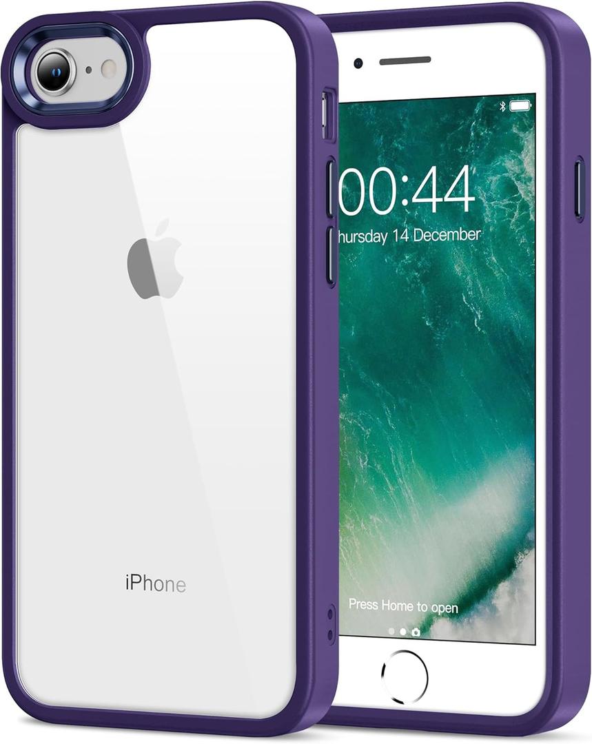 HOOMIL for iPhone SE 3rd/2nd Gen, iPhone 7/iPhone 8, Non-Yellowing, Drop Protection, Anti-Scratch Transparent Hard Back Phone Cover - Dark Purple