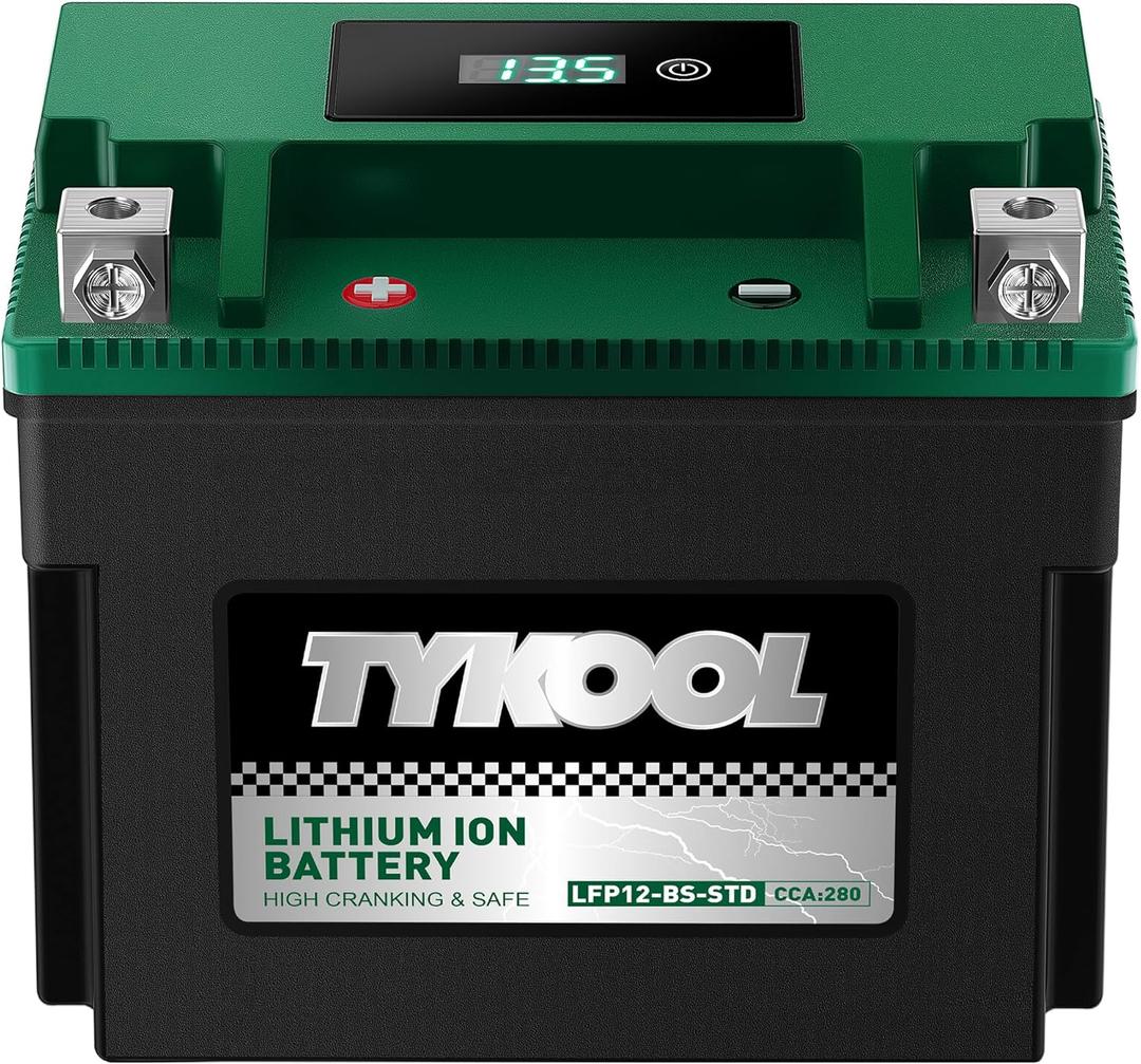 YTX12-BS STD LiFePO4 Lithium Motorcycle Battery,360CCA,2X Cranking Amps,Digital Readout,Compitable for BMW F850GS,Kawasaki Vulcan 900, BRP (Can-AM) DS250 ATV,Piaggio Vespa 300cc Scooter