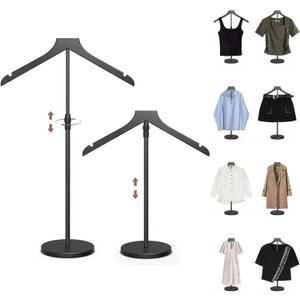 2 Pack Shirt Display Stand, 18-34 Inch Height Adjustable Mannequin Torso for Vendors Shop, More Stable Dress Form Mannequin Stand Clothes Rack, T Shirt Display Holder Jacket Coat Hanger, Black
