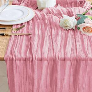 Wokceer Cheesecloth Table Runner Pink 10FT Boho Gauze Cheese Cloth Table Runner for Party Long Rustic Sheer Table Runners for Baby Bridal Shower Wedding Easter Table Decor (1 Pack)
