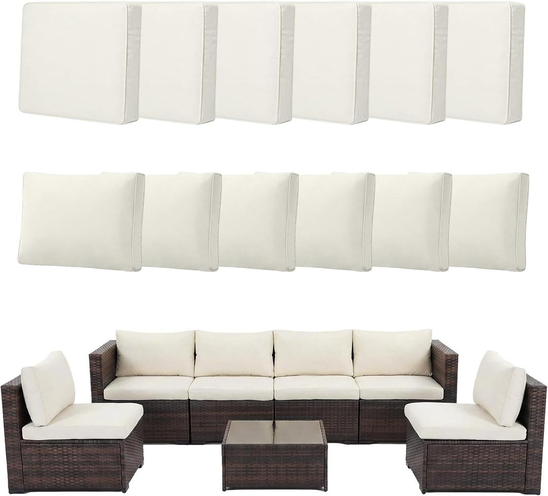 12pcs Outdoor Patio Cushion Covers Replacement, 25.6" Zippered Outdoor Cushion Covers Waterproof, UV Resistant & Washable Patio Furniture Cushion Covers Waterproof for Patio Sectional, Beige
