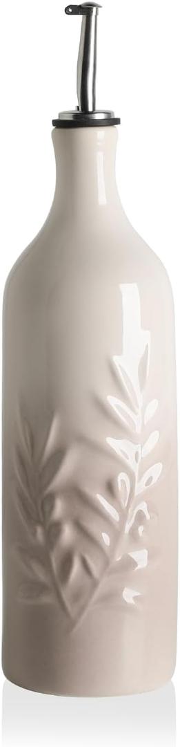 Sweejar Ceramic Olive Oil Dispenser Bottle, 24 Oz Relief Opaque Oil Cruet Protects To Reduce Oxidation, Suitable for Storage Soy Sauce, Coffee Syrup, Liquids, Set of 1 (Gradient FogGray)