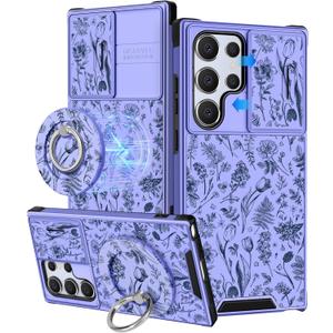 Buleens for Samsung Galaxy S25 Ultra Case - with Ring Stand & Camera Cover Aesthetic Cute Designed for Women Girls Kawaii Flowers Floral Girly for Samsung S25 Ultra Phone Case Compatible with Magsafe