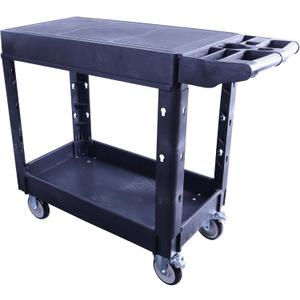 Heavy Duty Plastic Utility Cart, 39.57 x 16.73 in, Flat Top, 2 Swivel Wheels, 500 lbs Capacity, Black