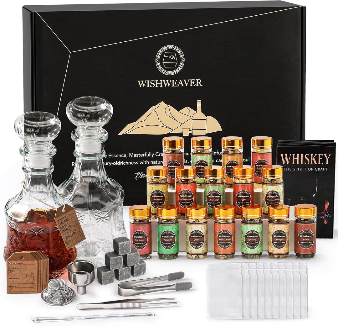 Alcohol Infusion Kit,16 Natural DIY Whiskey Making Kit for Infusing Bourbon,Rye, Gin, Vodka,Tequila, Rum with Custom Botanicals, Perfect Alcohol Infusion Kits Stocking Stuffers for Men, Dad, Husband