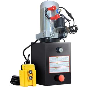 Single Acting Hydraulic Pump 8 Quart Hydraulic Power Units 12V DC Hydraulic Pump SAE #6 Connector for Dump Trailer Car Lifting